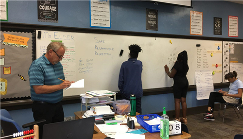 Indianapolis teacher Michael Elder in his classroom. 